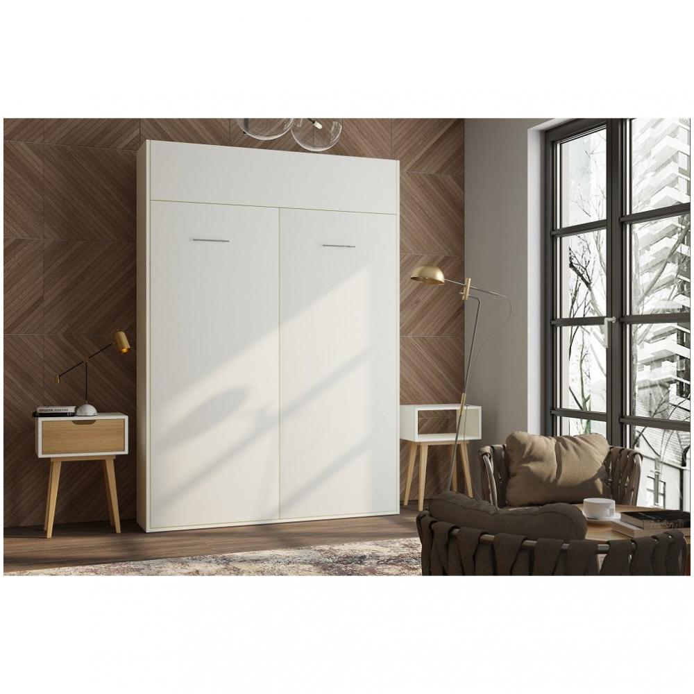 Armoire lit escamotable DYNAMO blanc mat Ouverture assistée et pied automatique, couchage 140*200 cm OUTLET